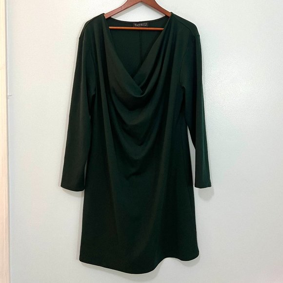 Eloquii Dark Green Cowl Neck Knit Long Sleeve Sweater Dress Shift Classy 18 Plus - Picture 4 of 9